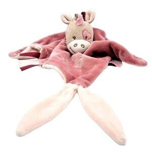 Nattou Unicorn Lovey Plush Pink Brown 10.5" Horse Embroidered Heart Eye Soft Toy